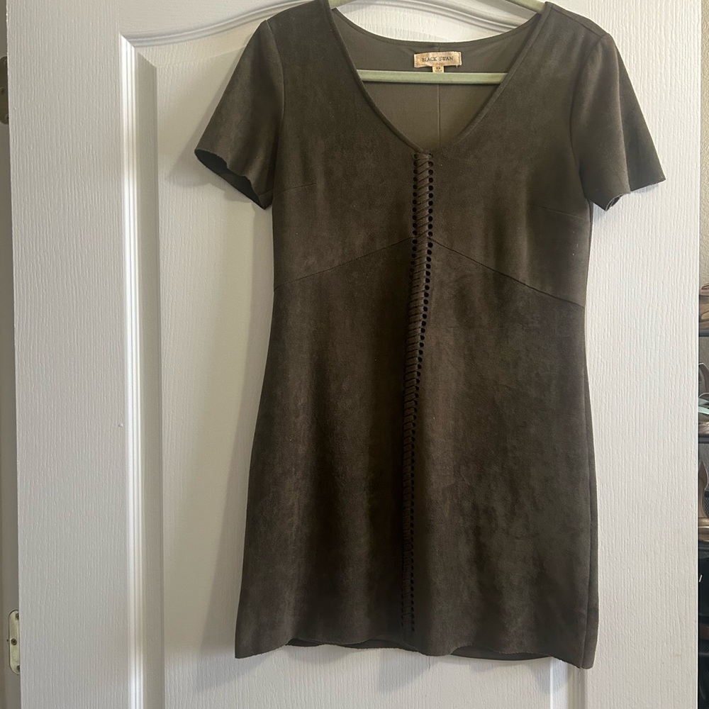 Black Swan Olive suede look with Braided Trim